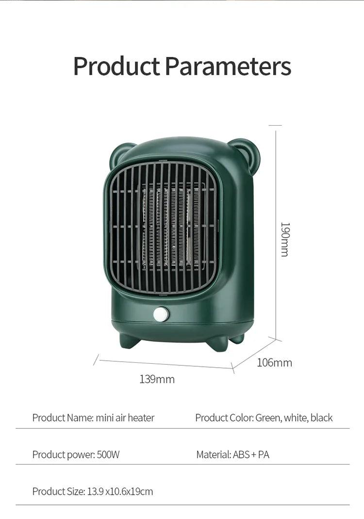 Portable Electric PTC Fan 500W/220V Portable Desktop Fan Heater Fast Heating Foot Hand Warmer Room Heater House Warmer Machine