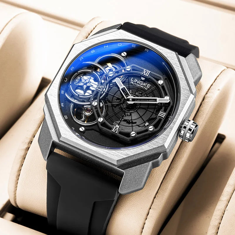 Mens Automatic Mechanical Watch for Man European American Business Leisure Wristwatches Silver Luminous Waterproof Men Watches