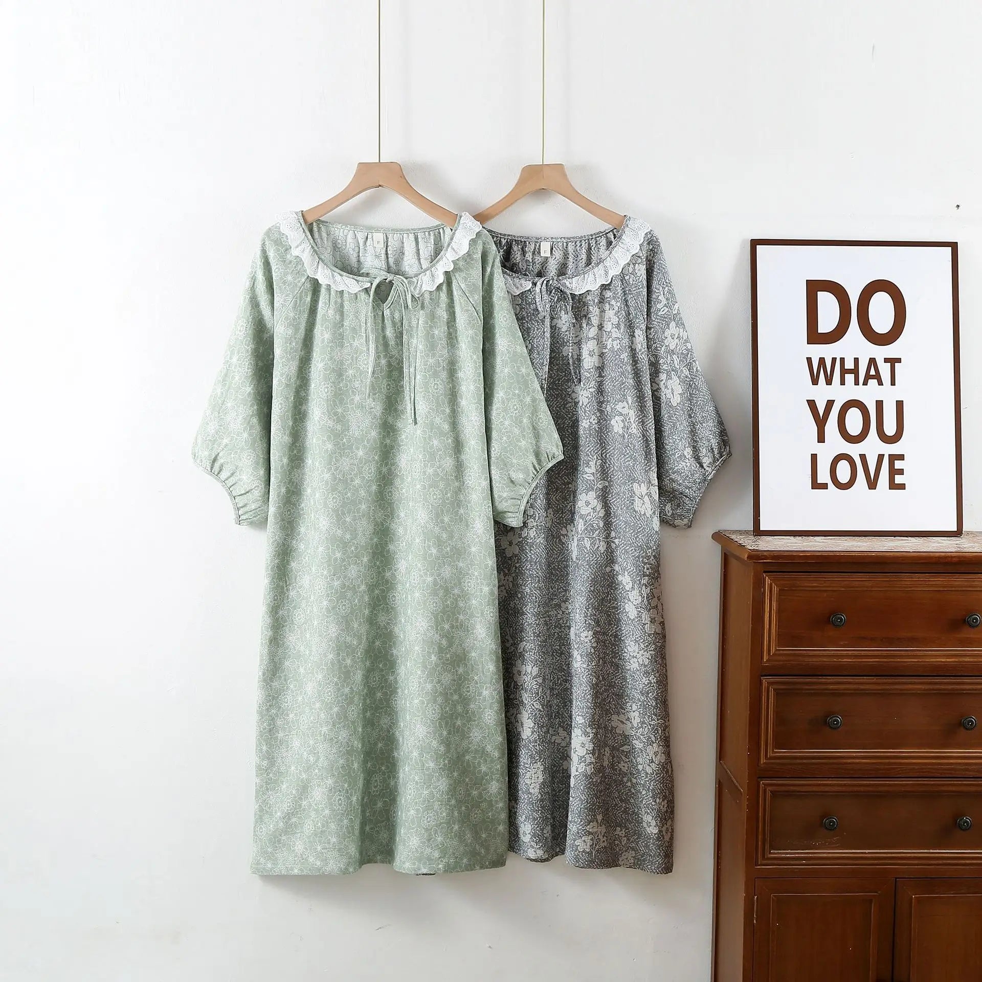 Nightwear Dresses for Women Spring and Summer Cute Sweet Fresh Style Fiber Casual Sleepwear Long Sleeved Night Gown