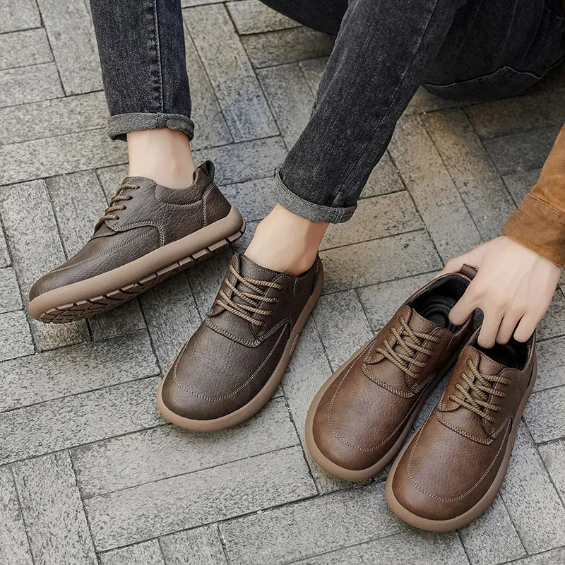 Shoes for Men Male Sneakers Leather Shoes Round Toe Apring and Autumn Wear-resistant Return To The Ancients Loafers All-match