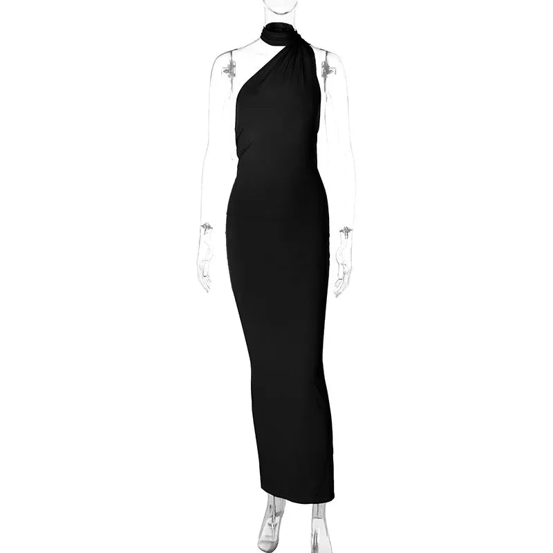 Women's Dress Summer New Sexy Backless Pleated Slim Pure Color One Shoulder Temperament Dress Streetwear Fashion Outfits Dresses