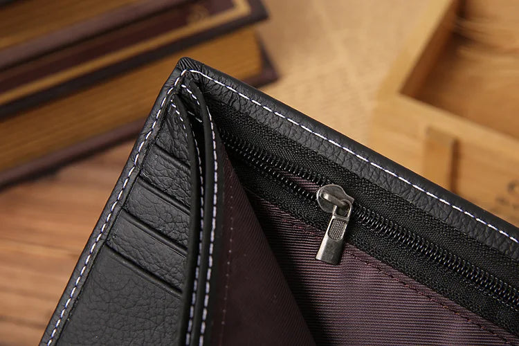 Genuine Leather Mens Wallet Premium Product Real Cowhide Wallets for Man Short Black Walet Portefeuille Homme Short Purses