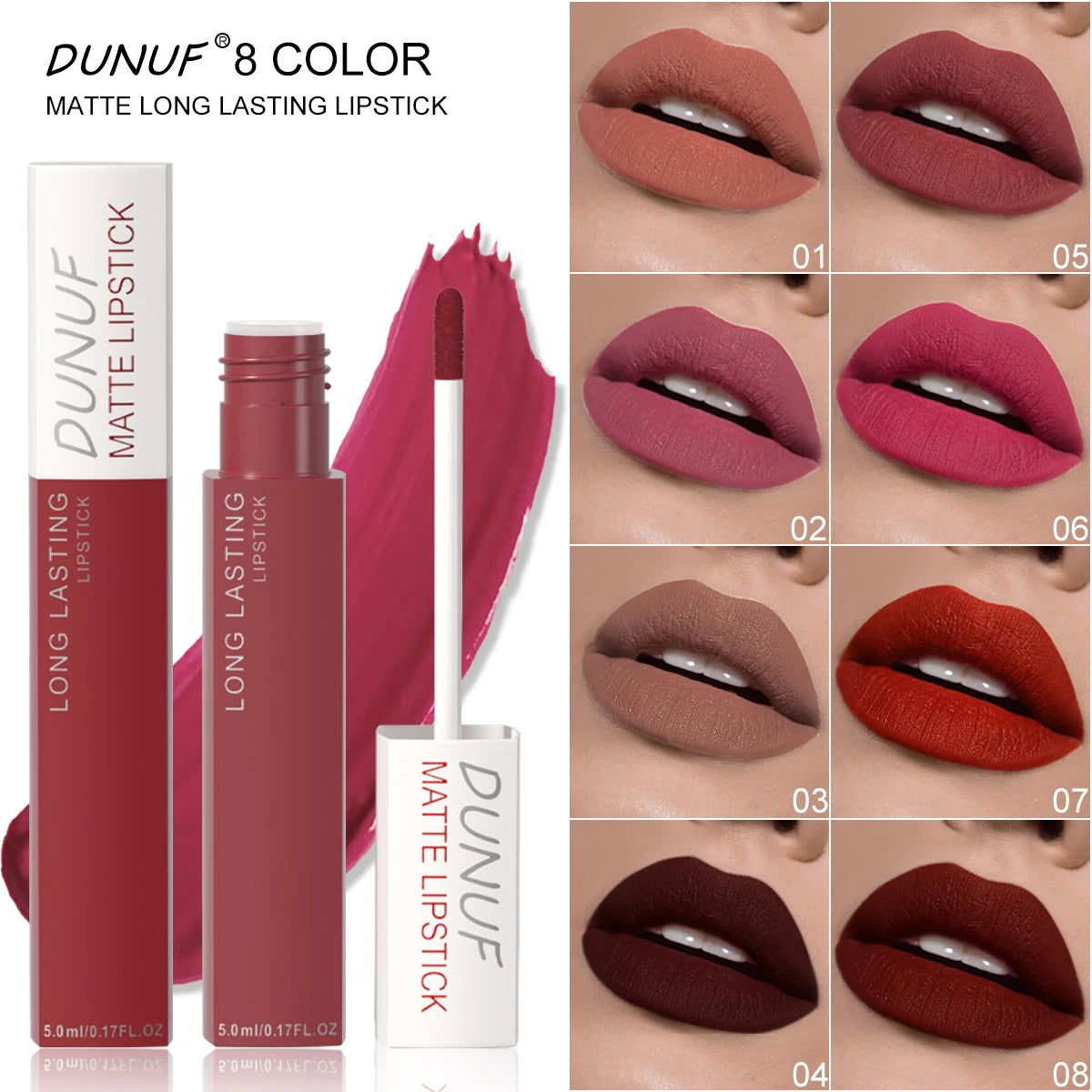 Long-Lasting Lip Gloss 1pcs: Matte Lipstick Non-Stick Cup Waterproof Nude Deep Red Mauve Christmas And Valentine's Day Gifts