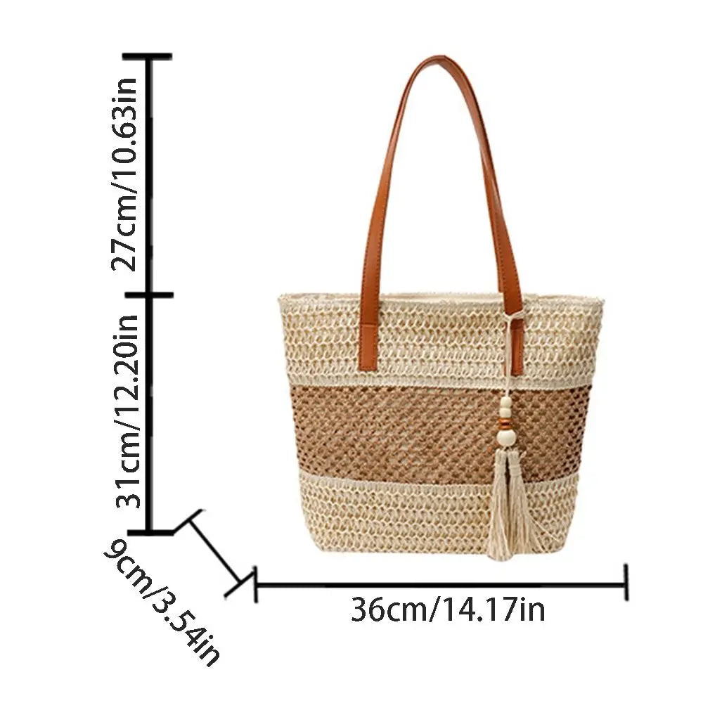 Girls Gift Hollow Out Straw Shoulder Bag Breathable Casual Summer Beach Bag Portable Bohemian Weave Tote Bag Outdoor
