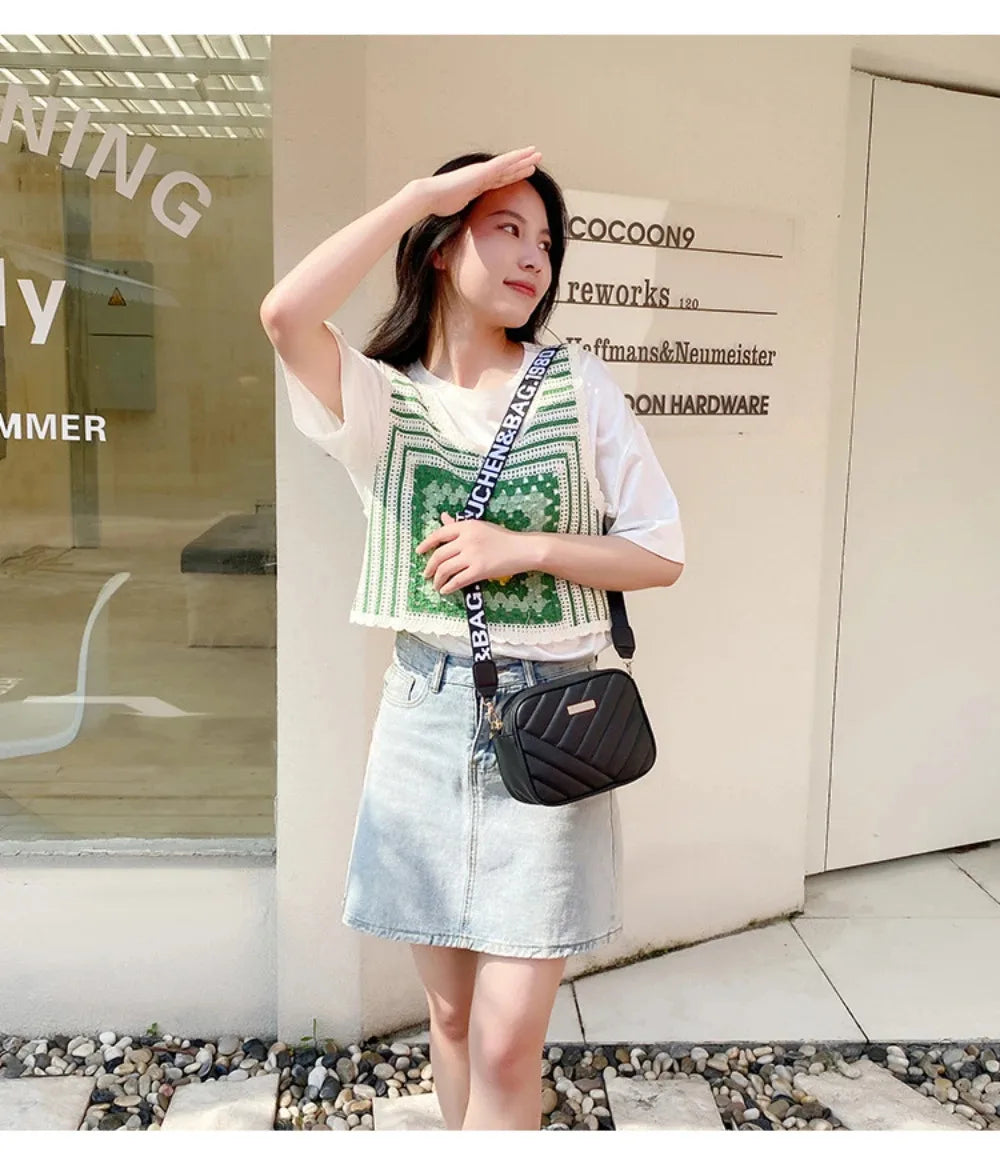 Shoulder Bag High Quality Women's PU Rolling Strip Camera Bag Shoulder Bag Mobile Phone Bag Casual Crossbody Bag