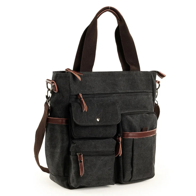 Men's Handbags Briefcase Canvas Shoulder Bag Man for Documents Large Capacity Tote Laptop Bag Crossbody Travel Bags Vintage K004