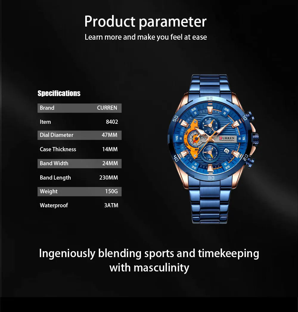 Stainless Steel Watches for Mens Creative Fashion Luminous Dial with Chronograph Clock Male Casual Wristwatches Business
