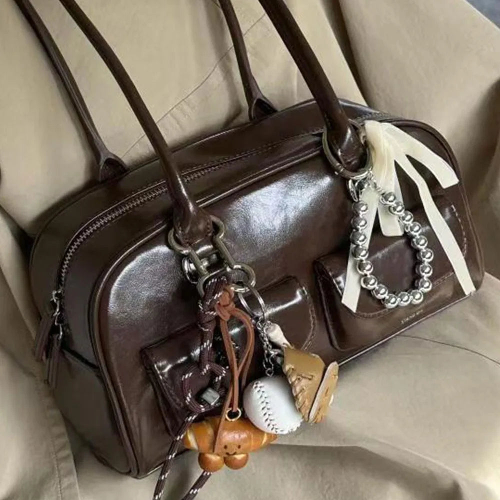 Women's Handbag 2025 New Double Handle Shoulder Commuter Bag Versatile Fashion Medium Size PU Leather Zipper Closure Bag