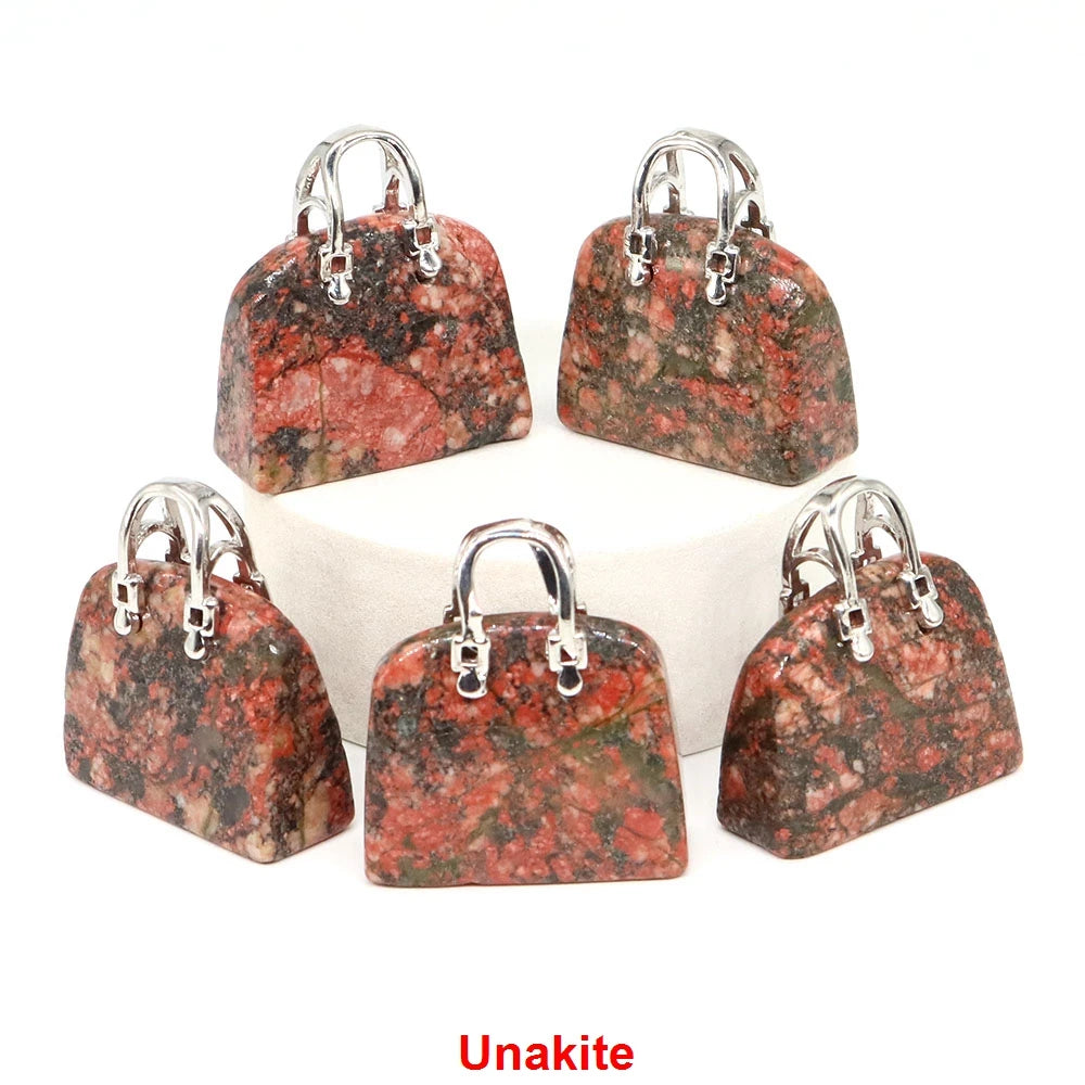 Handbag Shape Pendant Natural Crystal Stone Amethyst Quartz Healing Gems Fashion Bag Crafts for Jewelry Making DIY Necklace Gift
