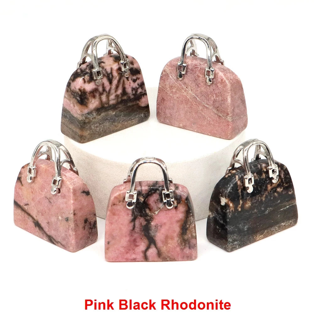 Handbag Shape Pendant Natural Crystal Stone Amethyst Quartz Healing Gems Fashion Bag Crafts for Jewelry Making DIY Necklace Gift