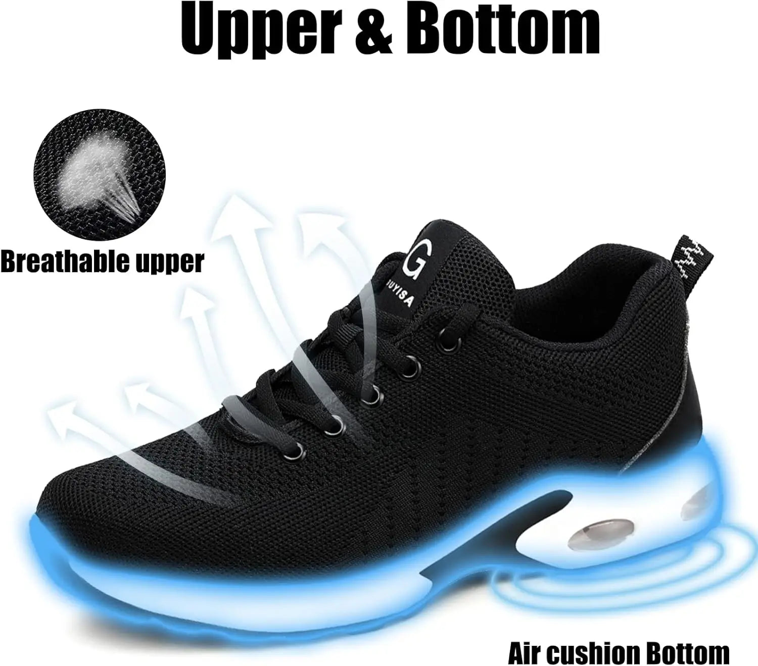 Steel Toe Shoes Women Lightweight Safety Shoes Air Cushion Comfortable Slip Resistant Indestructible Puncture Proof Work Shoes