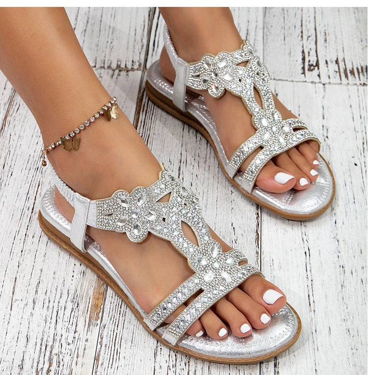 Women's Sandals Bling Bling Crystal Sandals Summer 2025 New Shoes For Women Low Heels Flat Sandalias Mujer Footwear Summer Shoes