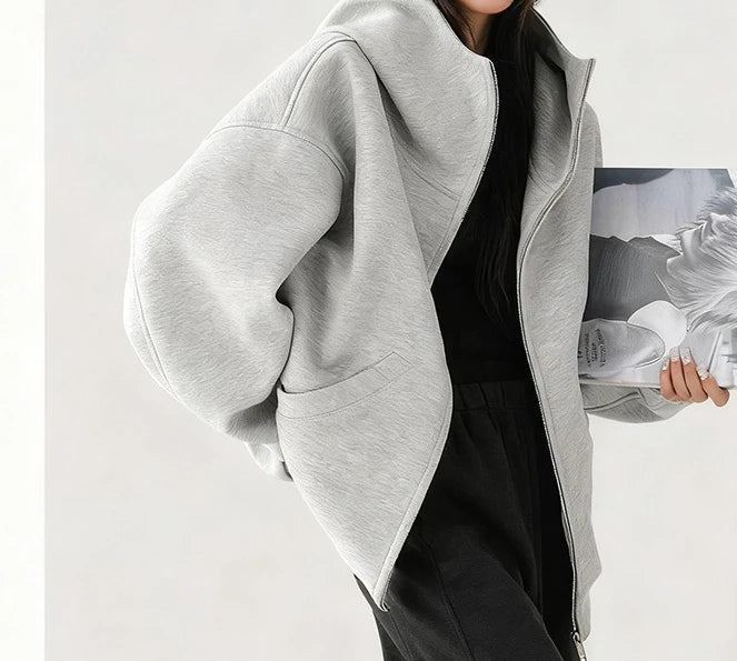 Hoodie  Outerwear  Hooded  Cardigan  Mid Length   Autumn and Winter Thick Loose Hoodie