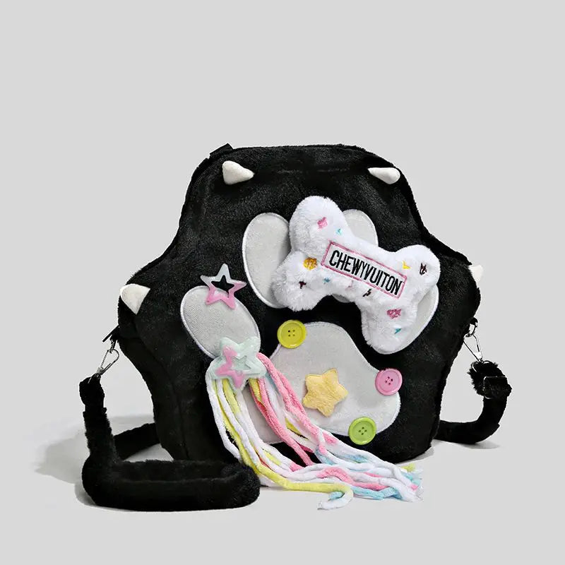 Girls Lovely Backpack cow Bones Cat Paws Plush Bags for Woman Streetwear Cosplay Apparel Bags Girls Wallet Phone Shoulders Bag