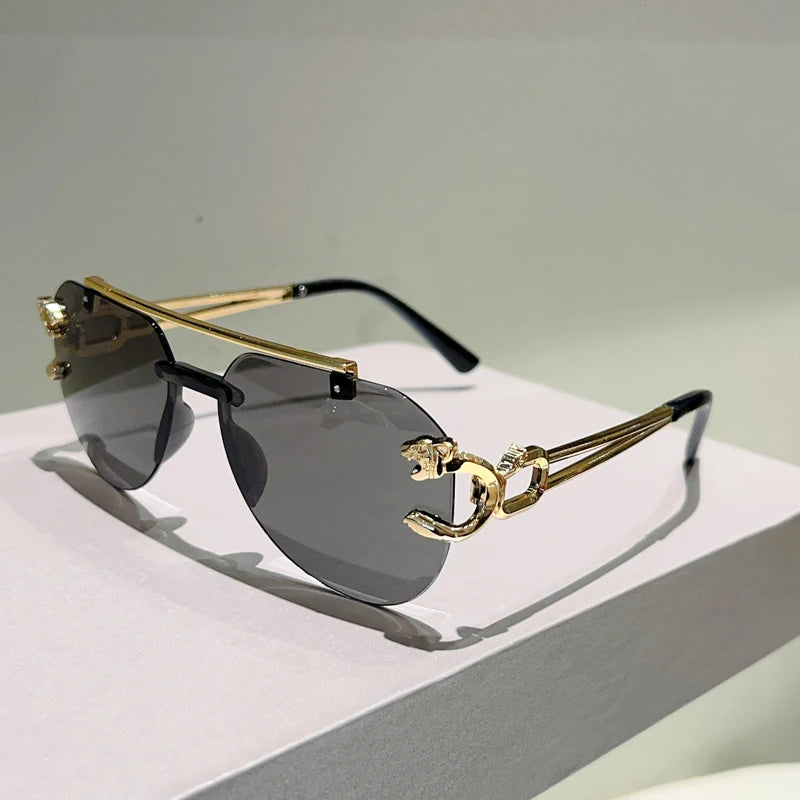 KAMMPT Rimless Pilot Sunglasses Men Fashion Vintage Gradient Casual Shades Women Trendy Brand Design Outdoor Decor Sun Glasses
