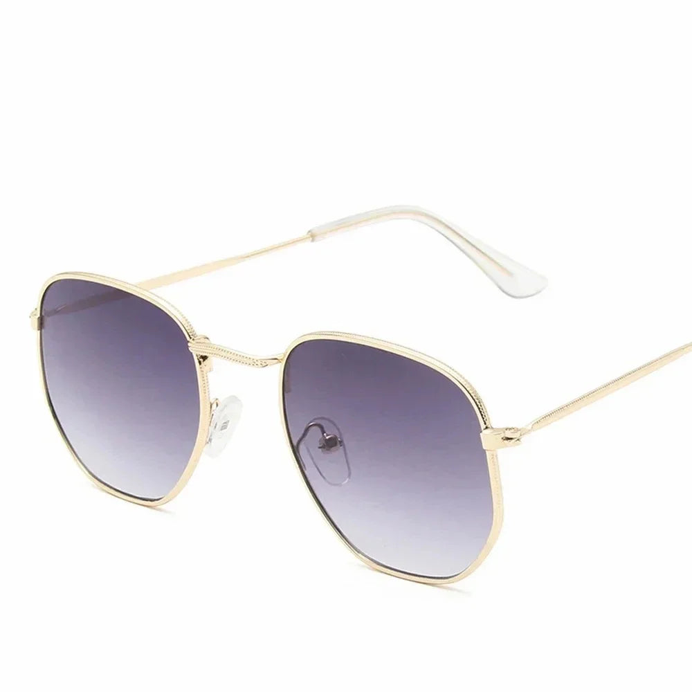 Men Sunglases Hexagon Sun Glasses NEW Women Metal Frame Fishing Glasses Gold tea Eyewear Lentes De Sol Hombre Okulary UV400
