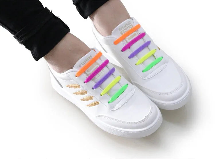 Silicone Elastic Shoelaces Without Ties Kids Adult Fashion Hammer Type Running Sneakers Rubber Band Shoes Laces Lazy Shoestrings