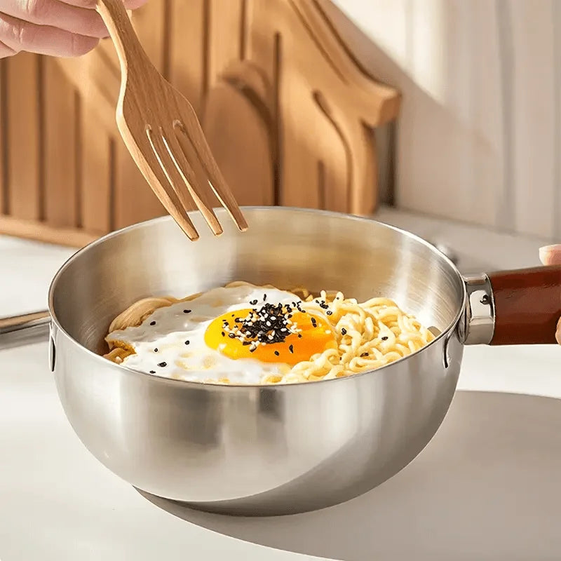Pasta Cooker with Wooden Handle, Induction Compatible & Even Heat Distribution, Non-Slip Base Pot for Dorm & Office