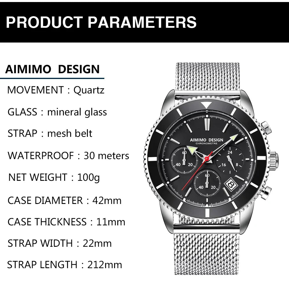 Mens Watches Analog Quartz Chronograph Waterproof Wrist Watches for Men Fashion Business Work Casual Sport Designer Dress Watch