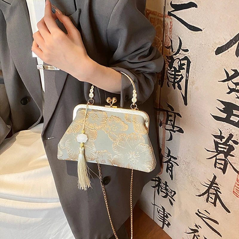 Chinese Style Embroidered Shoulder Bag Elegant Handbag Retro Small Square Bag Ancient Hanfu Cheongsam Crossbody Tote Bags