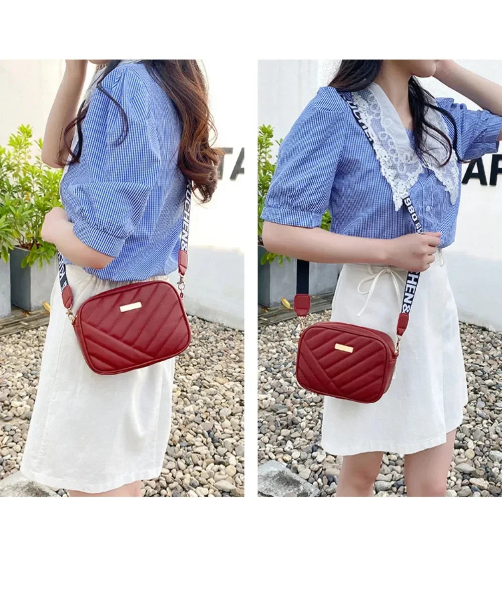 Shoulder Bag High Quality Women's PU Rolling Strip Camera Bag Shoulder Bag Mobile Phone Bag Casual Crossbody Bag