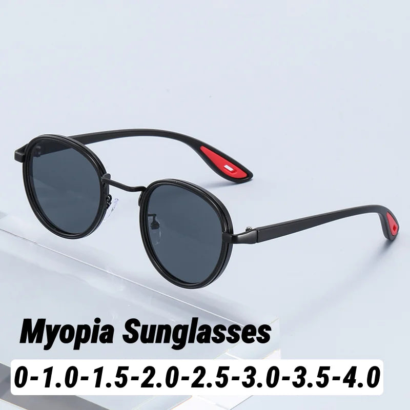 Metal Frame Small Round Sun Glasses with Minus Diopters 0 To -4.0 Women's Men's Stylish Eyewear Shades UV400 Driving Shades
