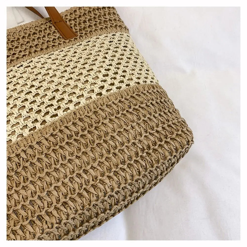 Girls Gift Hollow Out Straw Shoulder Bag Breathable Casual Summer Beach Bag Portable Bohemian Weave Tote Bag Outdoor