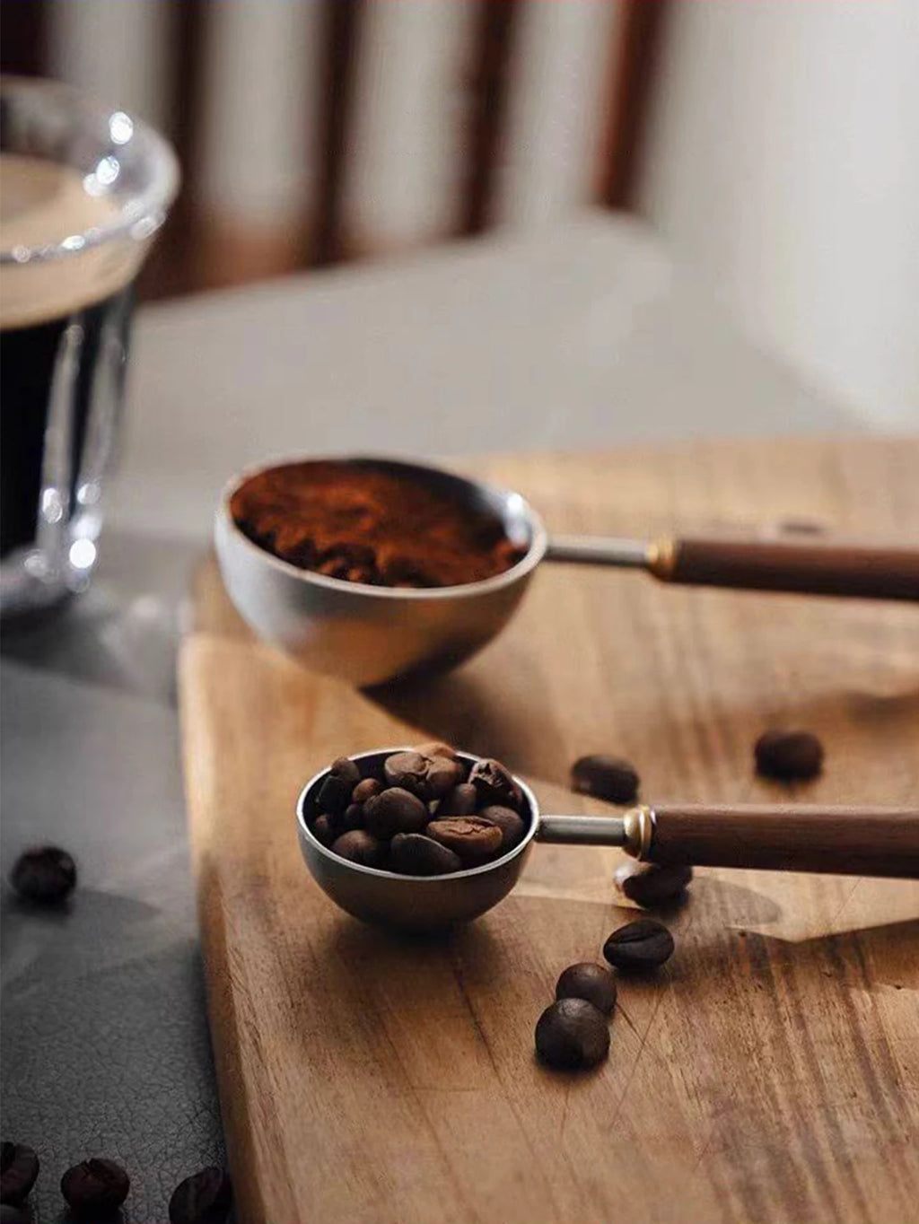 Coffee Spoon - Vintage Walnut Wood Handle, Stainless Steel Coffee Scoop ，Stainless Steel Tea Scoopand Seasoning Spoons