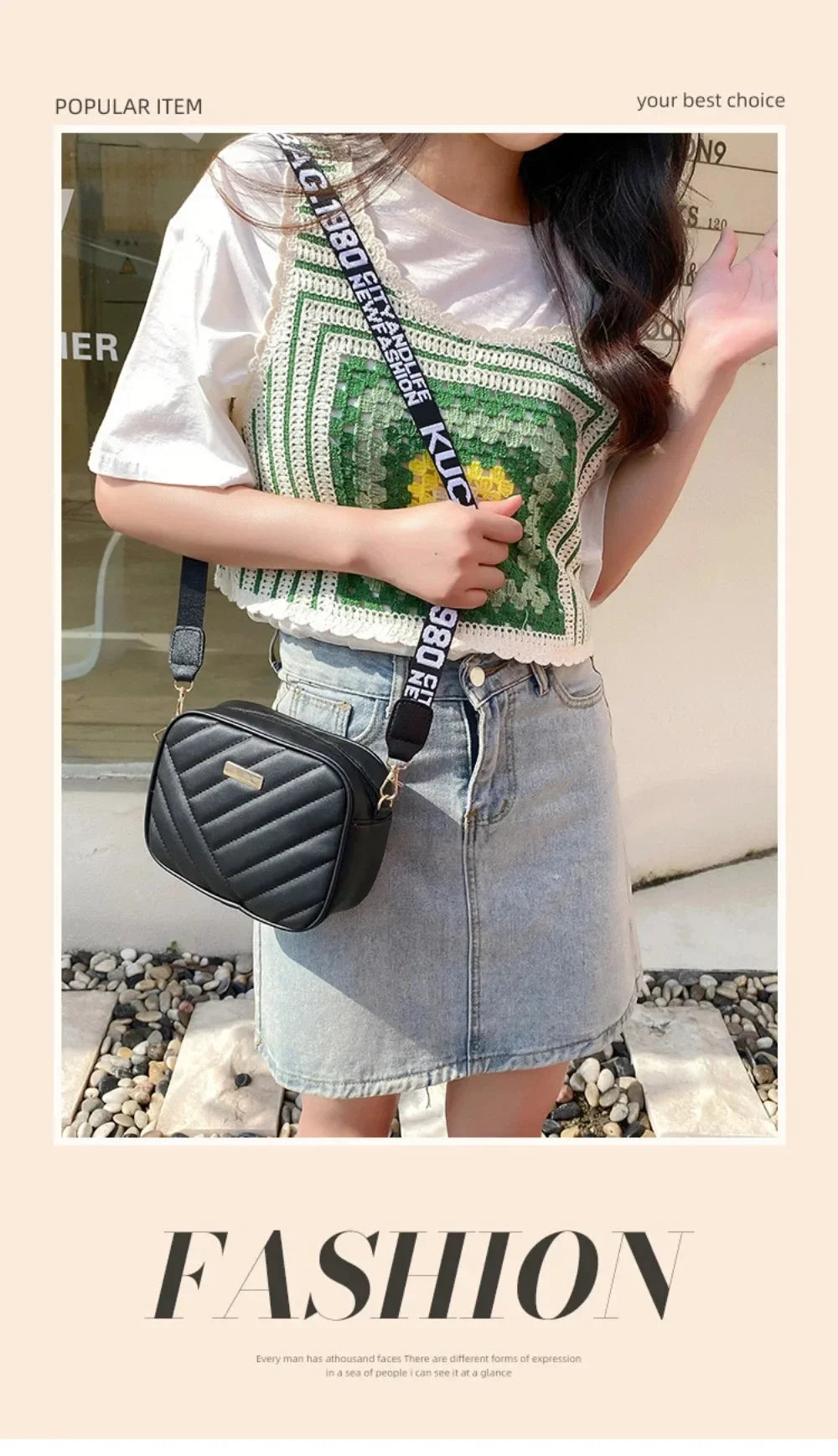Shoulder Bag High Quality Women's PU Rolling Strip Camera Bag Shoulder Bag Mobile Phone Bag Casual Crossbody Bag