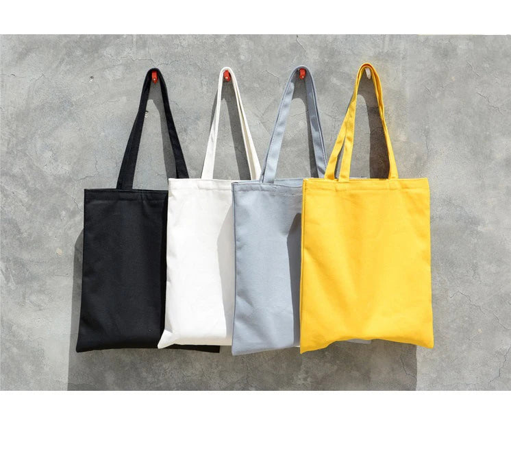 women Solid Canvas Casual Tote shoulder bags for girls female DIY handbags eco friendly shopping bag