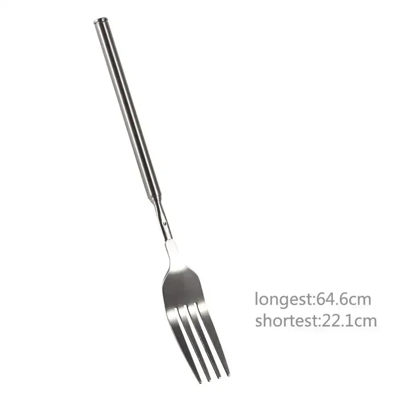 Retro Fork  BBQ Telescopic Extendable Dinner Fruit Dessert Long Handle Fork Stainless Steel Cutlery  Fork Tableware Bento Box