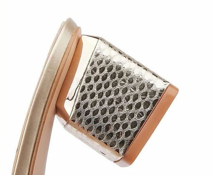 Sandals for Women Gold with Medium Heels Sexy Stripper Woman Shoes Pointed Toe Mules Chic and Elegant Daily 2025 Luxury or Korea