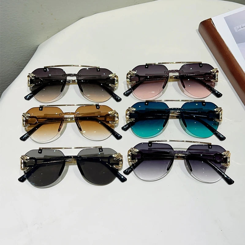 KAMMPT Rimless Pilot Sunglasses Men Fashion Vintage Gradient Casual Shades Women Trendy Brand Design Outdoor Decor Sun Glasses