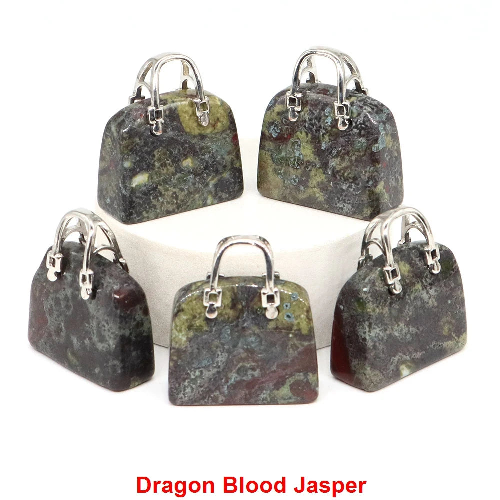 Handbag Shape Pendant Natural Crystal Stone Amethyst Quartz Healing Gems Fashion Bag Crafts for Jewelry Making DIY Necklace Gift