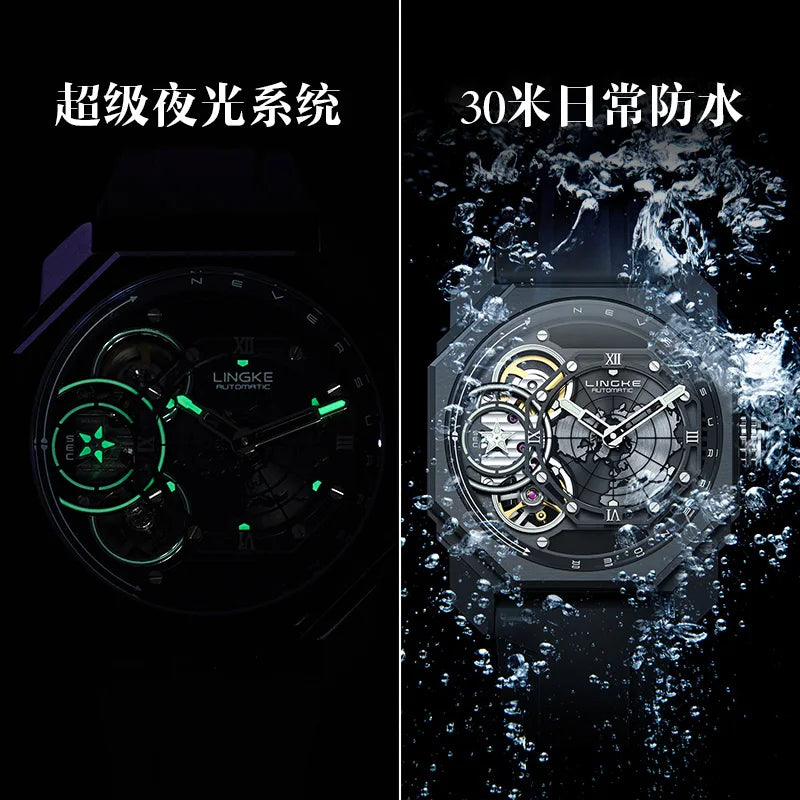 Mens Automatic Mechanical Watch for Man European American Business Leisure Wristwatches Silver Luminous Waterproof Men Watches