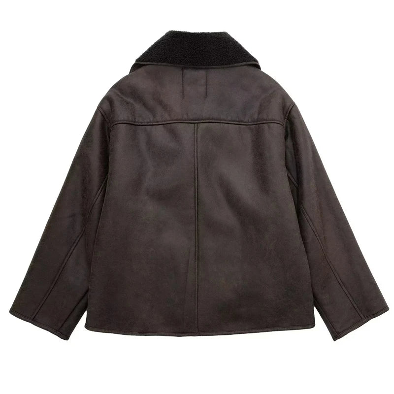 Women's Jackets 2025 New Faux Leather Jackets For Women Winter Warm Bomber Jacket Woman Long Sleeve Demi-Season Plush Jacket