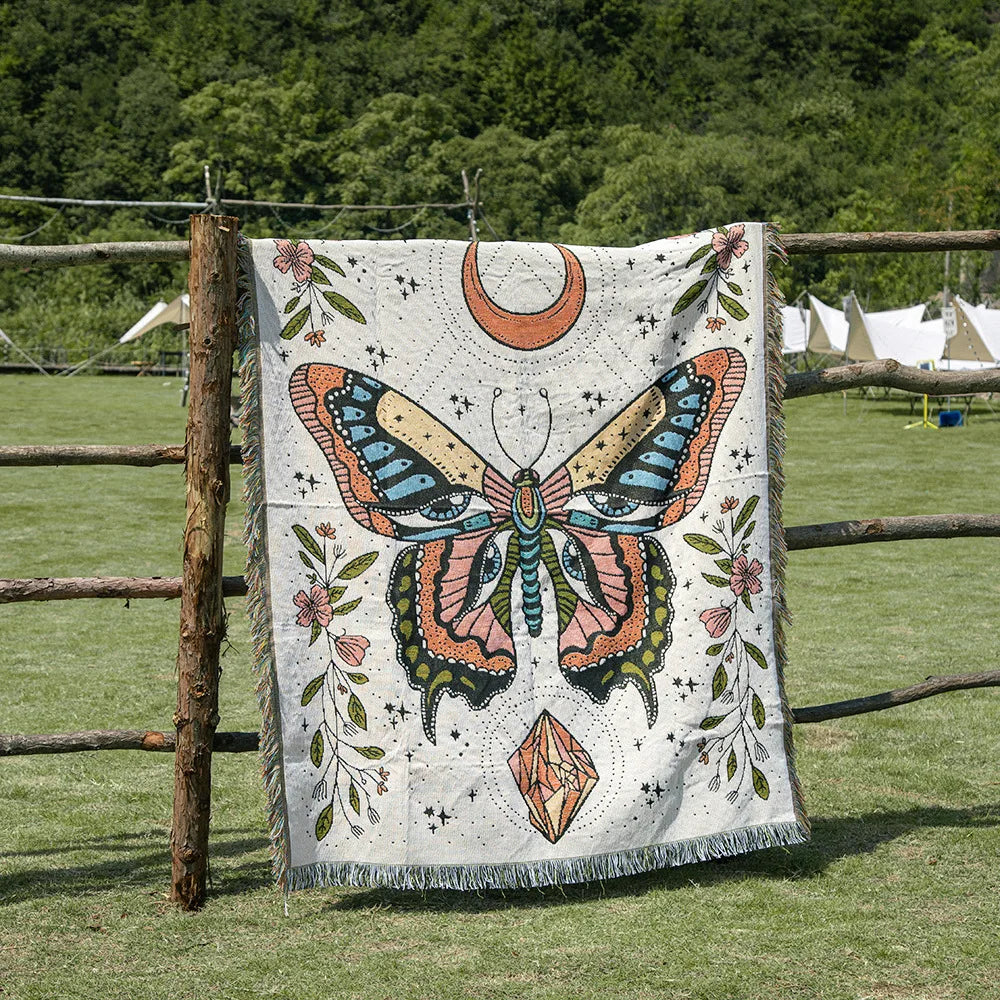 Hip Hop Blanket Sofa Towel Knit Punk Bedspread Pad Mat Bohemian Throw Travel Gothic Bedspread Sofa Cover Blankets Cotton Linen
