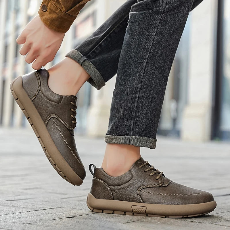Shoes for Men Male Sneakers Leather Shoes Round Toe Apring and Autumn Wear-resistant Return To The Ancients Loafers All-match