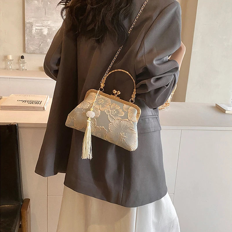 Chinese Style Embroidered Shoulder Bag Elegant Handbag Retro Small Square Bag Ancient Hanfu Cheongsam Crossbody Tote Bags