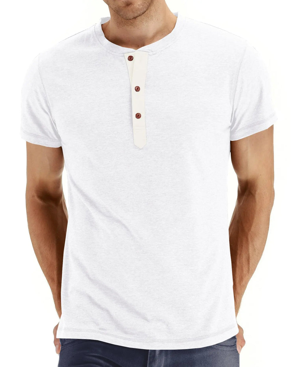 Summer Men T Shirt Short Sleeve Fashion Henley Collar Tshirt Solid Button Casual Men's Tshirts Cotton Tops Tees Mens Clothing