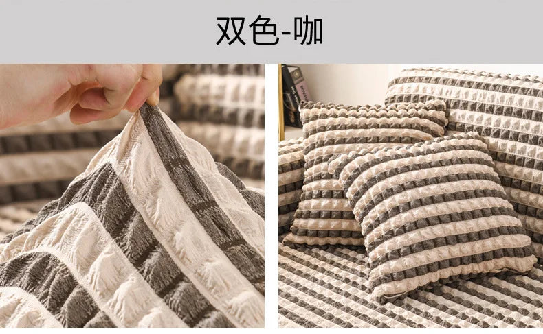 Sofa Cover for Living Room Thick Ruffled Seersucker Elastic L Shaped Corner Sofa Cover 1/2/3/4 Seater Cover for Sofa