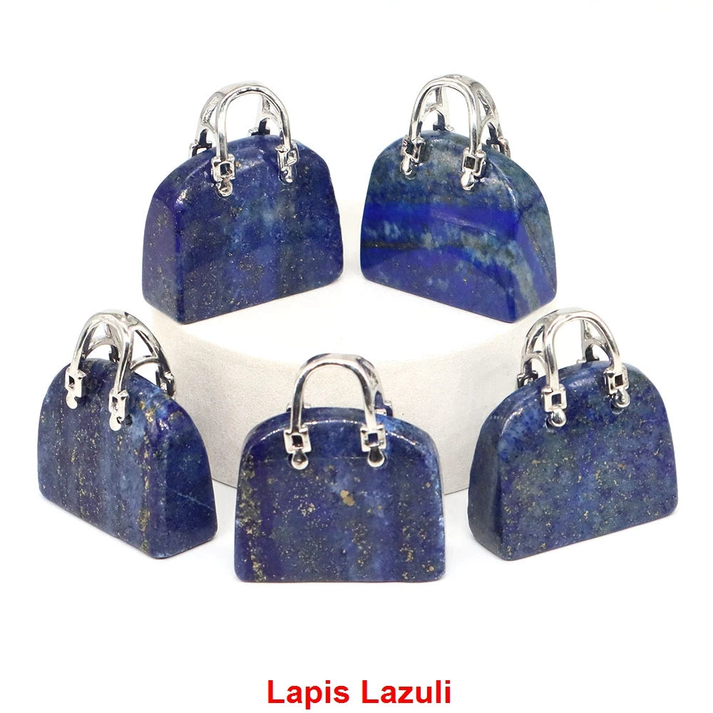 Handbag Shape Pendant Natural Crystal Stone Amethyst Quartz Healing Gems Fashion Bag Crafts for Jewelry Making DIY Necklace Gift