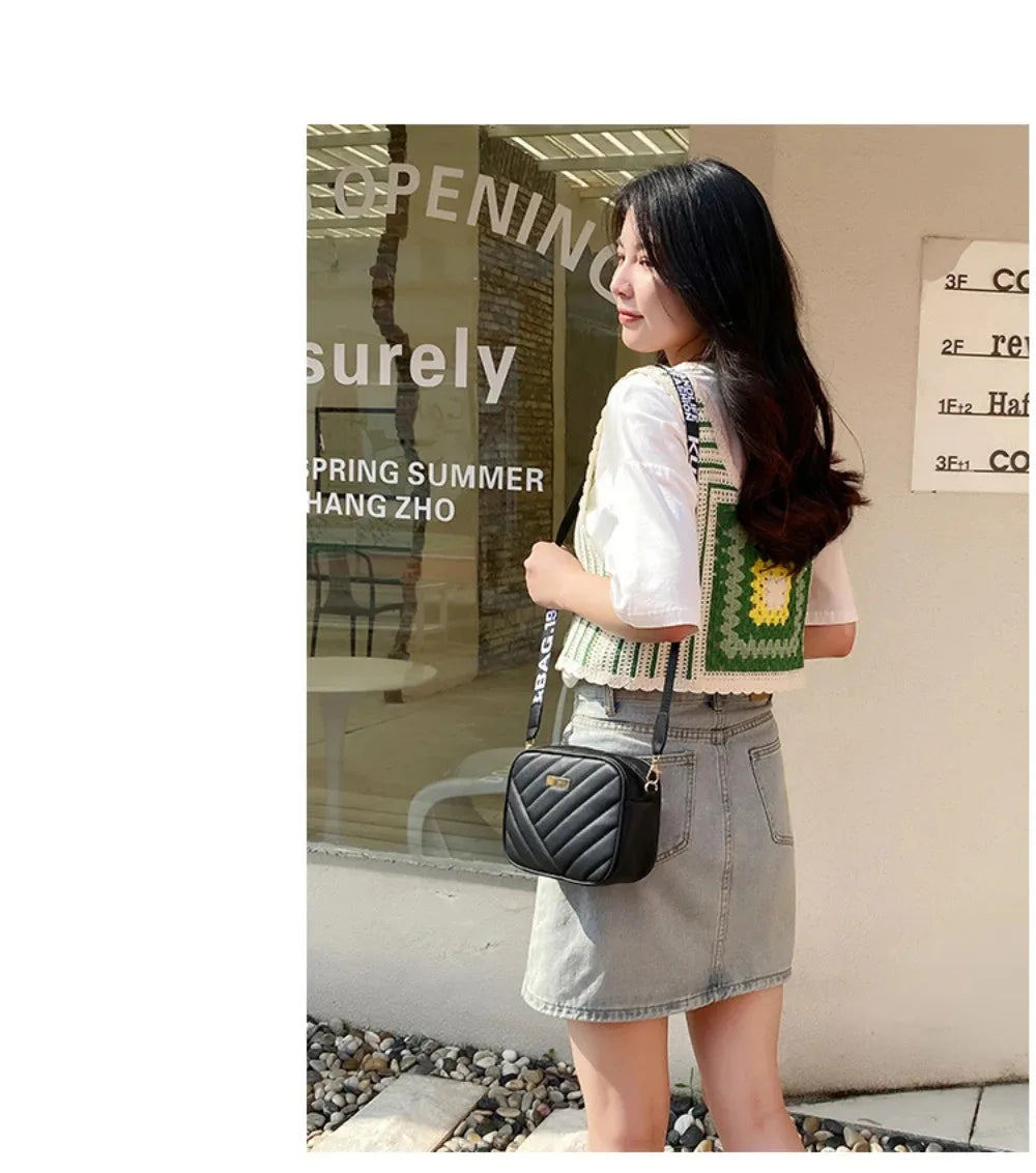 Shoulder Bag High Quality Women's PU Rolling Strip Camera Bag Shoulder Bag Mobile Phone Bag Casual Crossbody Bag