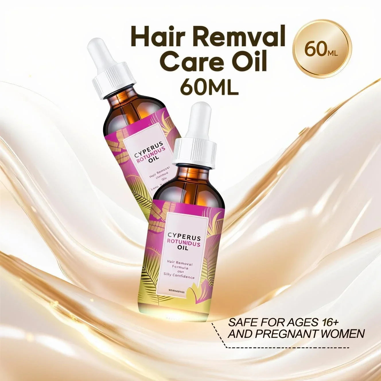 Hair Removal Oil 60ml - Natural Hair Growth Inhibitor with Jojoba & Almond Oil, Gentle Formula for Smooth Skin, All Skin Types