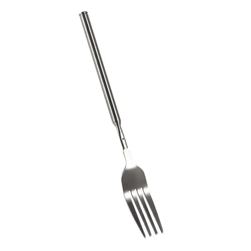 Retro Fork  BBQ Telescopic Extendable Dinner Fruit Dessert Long Handle Fork Stainless Steel Cutlery  Fork Tableware Bento Box