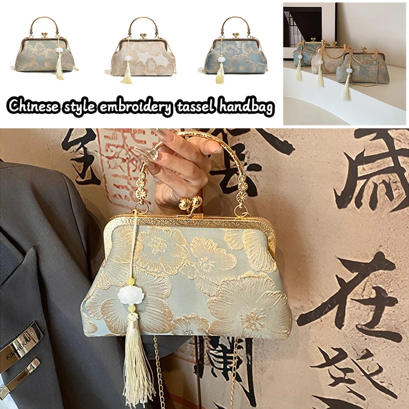Chinese Style Embroidered Shoulder Bag Elegant Handbag Retro Small Square Bag Ancient Hanfu Cheongsam Crossbody Tote Bags