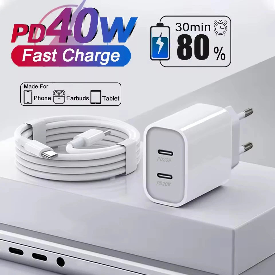 For Original 40W Type C Fast Charger For iPhone 16 15 14 13 12 11 Pro Max Plus PD Charging Cable Charger Phone Accessories