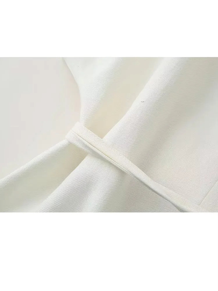 HH Women Summer Elegant Suits Flax Blended Double-lapel Lace-up Vest Tops Raglan Sleeve Button Decoration Streetwear Vest
