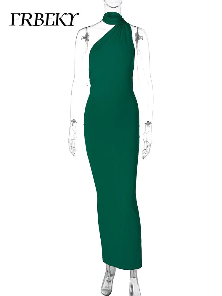 Women's Dress Summer New Sexy Backless Pleated Slim Pure Color One Shoulder Temperament Dress Streetwear Fashion Outfits Dresses