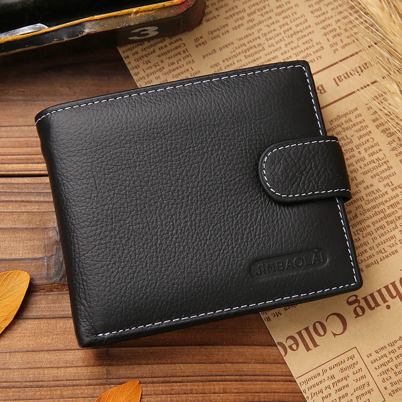 Genuine Leather Mens Wallet Premium Product Real Cowhide Wallets for Man Short Black Walet Portefeuille Homme Short Purses